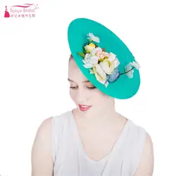 Мятно-зеленые шляпы с рисунком преувеличенный большой диск цветок шляпа женский головной убор Свадебные модные шляпы ZH041