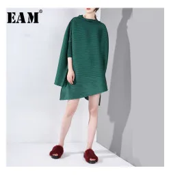 [EAM] Новинка, Осень-зима, рубашка с отворотом, длинным рукавом, белая, с неровным подолом, с вышивкой, нестандартная, большой размер, женская блузка, модная, JO195
