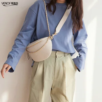 

VENOF fashion genuine leather chest bag for women casual ladies samll shoulder bag female cow leather crossboday bag women pmsix