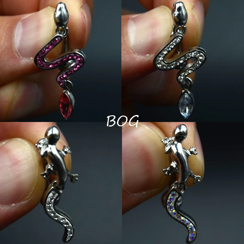 

Piercing Nombril Ombligo Gecko Lizard Snake CZ Gemmed Belly Button Ring Navel Piercing Body Jewelry 14g