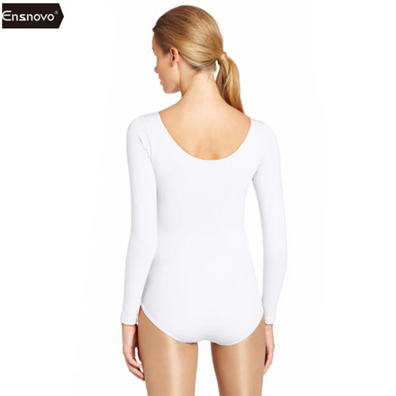 Ensnovo-Women-White-Long-Sleeve-Leotard-Ballet-Gymnastics-Custom-Skin-Body-Suit-Dance-Thong-Costumes