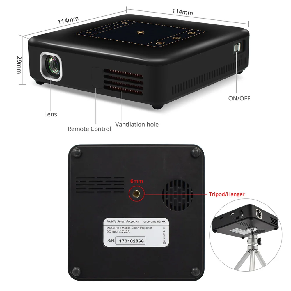 ThundeaL Android 7.1 Projector T20 Pico DLP Projector Touch Pad WIFI Bluetooth Mini Beamer 8000mAh Battery Projetor Home Theater