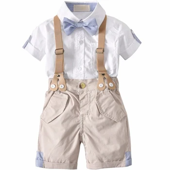 

Summer Toddler Baby Boys Clothing Sets Short Sleeve Bow Tie Shirt +Suspenders Shorts Pants Formal Gentleman Suits clothes infant
