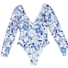 Женский купальный костюм, купальник, бикини, Женское бикини, принт, купальник, пуш-ап, мягкий, с длинным рукавом, соединенный купальник