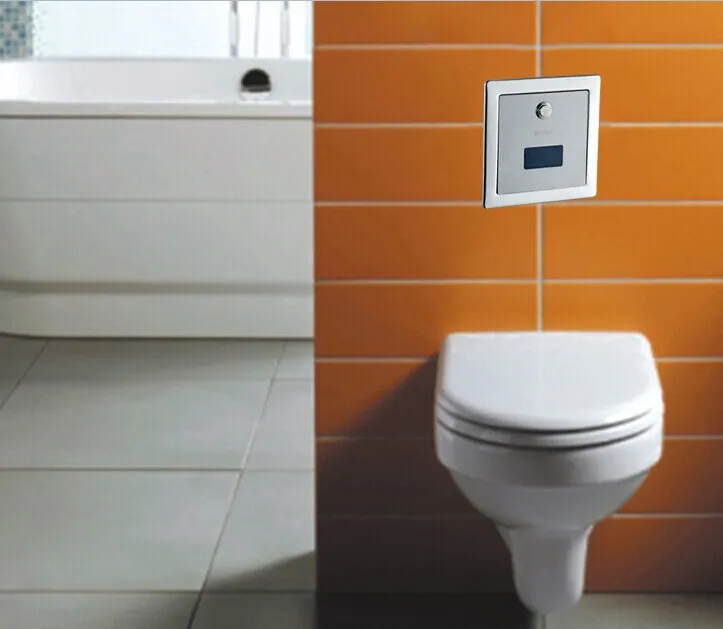 Бесконтактный автоматический сенсор Туалет промывочный клапан для WC& приседания кастрюли с кнопочной батареей из нержавеющей стали и питания постоянного тока
