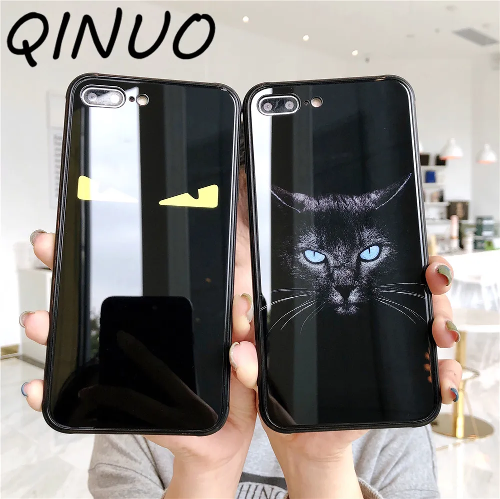 

Demons Eye Case For iphone 7 Plus 8 Plus Luminous Case For iPhone X XS MAX 6Plus XR Cute Animal Black Cat Glass Back Cover Hoes