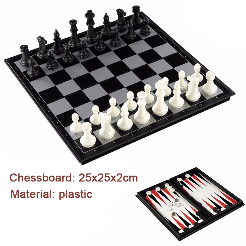 Jogo de xadrez de plástico bstfamly, jogo portátil de xadrez internacional,  damas gamão três tipos de jogo de xadrez de jogabilidade, la33 - AliExpress