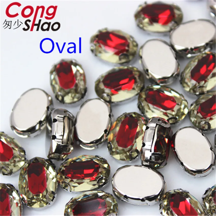 

Cong Shao 50pcs 10*14mm Oval Double color Resin Rhinestones trim With Copper Metal Settings Sewing costume Buttons 2 Hole CS278