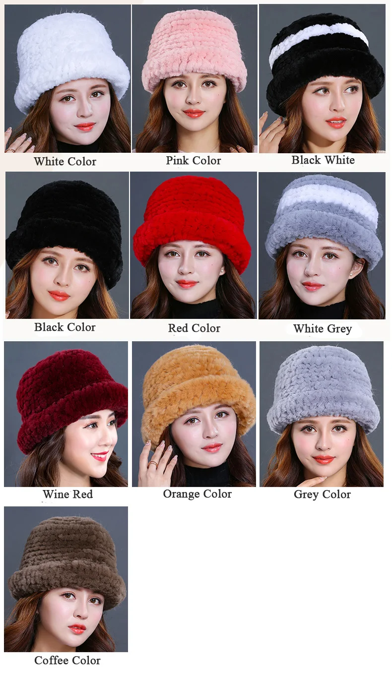 Luxury Natural Fur hats Fur Bucket Hat Russian Real Rex Rabbit Fur Hat Female Solid Women's Winter Cap Ladies (6)