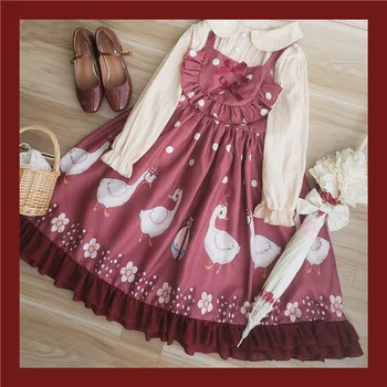 

Free Real Direct Selling Shipping 2019 Original Design Duck Retro Cute Wave Greatly Bib Condole Belt Jsk Lolita Dresses