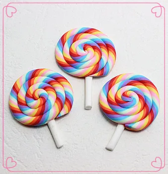 

10pcs 26*34mm cute new fimo lollipop candy clay flatback cabochons for DIY scrapbooking