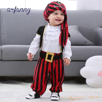 

Baby Boy 0-1 Y Infant Pirate Captain Cosplay Clothes for Boys Halloween Christ Christmas Tie Rompers + Vest +pants