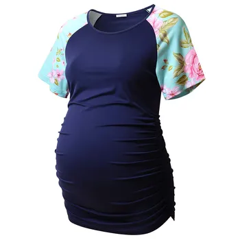 

Fashion Women Maternity O-Neck Short Sleeve Print Ruched Pregnant Top Blouse Ropa Premama Embarazadas Pregnancy Fashion Shirt