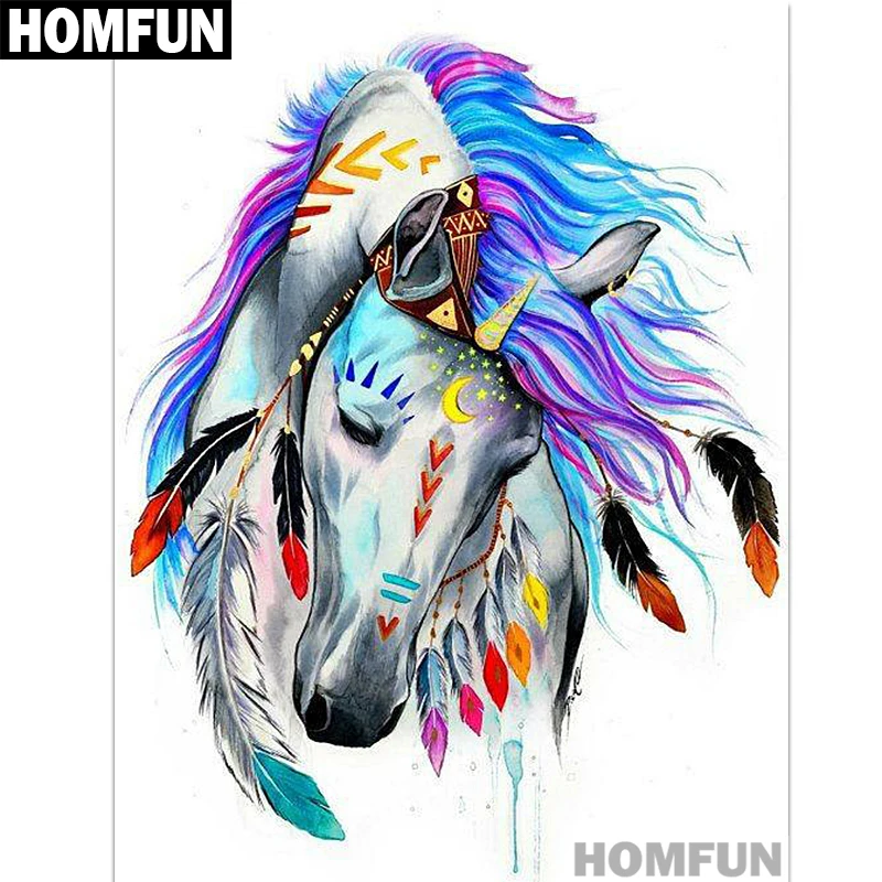 

HOMFUN Full Square/Round Drill 5D DIY Diamond Painting "Color feather horse" Embroidery Cross Stitch 5D Home Decor A01448