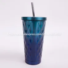 Чашка с крышкой и соломинкой Красочный Алмаз из нержавеющей стали кофейный термос кружка с ремнем бутылка-термос