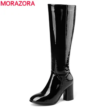 

MORAZORA Plus size 34-45 New high quality genuine leather boots women high heels autumn winter knee high boots ladies booties