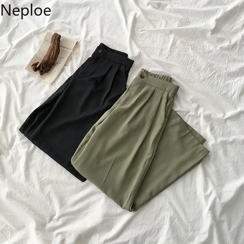 Neploe женские офисные зеленые черные брюки длинные свободные с высокой талией