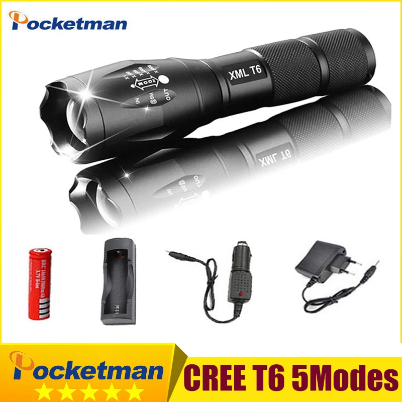 8000LM XM-L T6 LED Adjustable Rechargeable Tactical Flashlight Torch Light Lamp