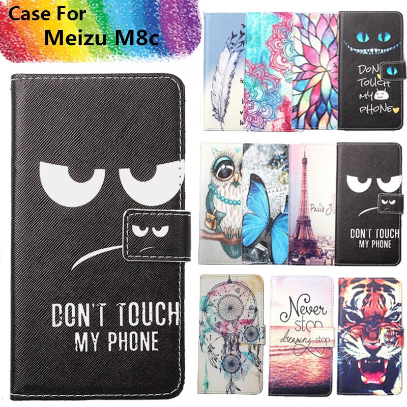 

Fashion 11 Colors Cartoon Painting PU Leather Magnetic clasp Wallet Cover For Meizu M8c Case