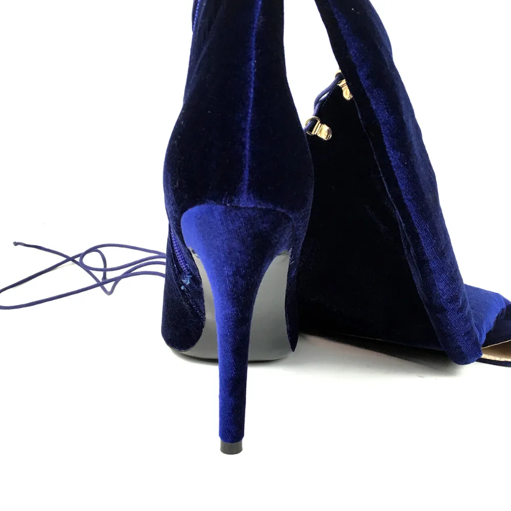 La Encima Toe Fiesta Alto Peep Las Oscuro Azul Blue Terciopelo Largo Por Lado Rodilla Aiyoway De Invierno beige Vestido Botas Tacón Mujeres Moda Dark nxtfxvY4