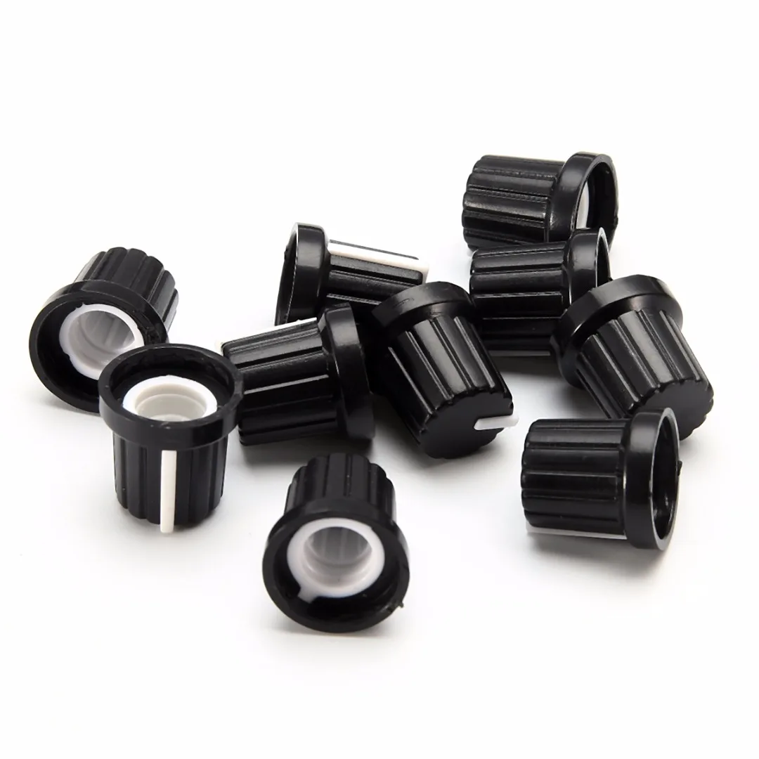 10 Pcs Black Plastic Potentiometer Rotary Control Knobs Caps for 6mm Dia ShaftSE 