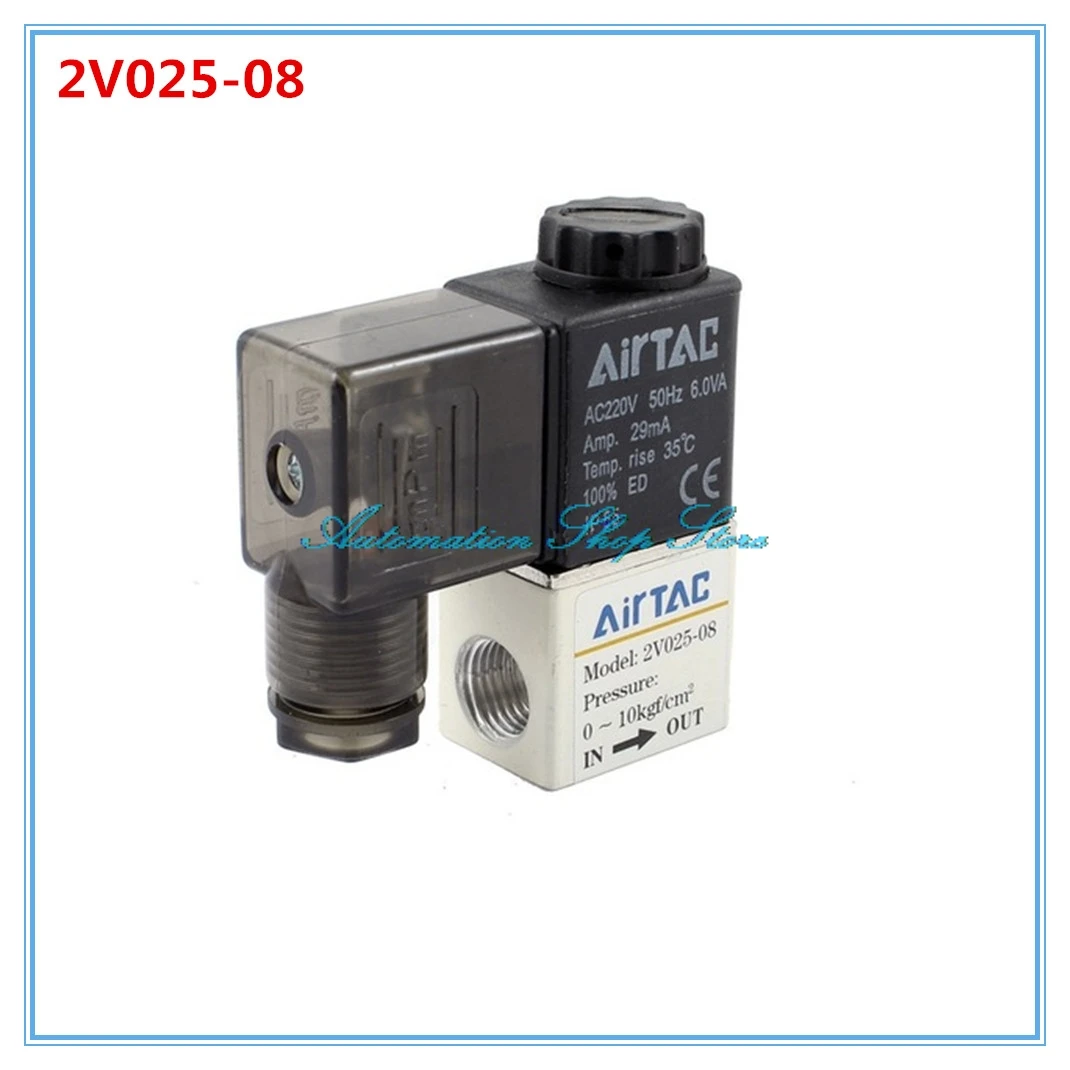 

2V025-08 2Port 2Pos 1/4" BSP Electrical Hex Pneumatic Control Air Solenoid Valve Coil 12V 24V 110V 220V 50HZ 6VA