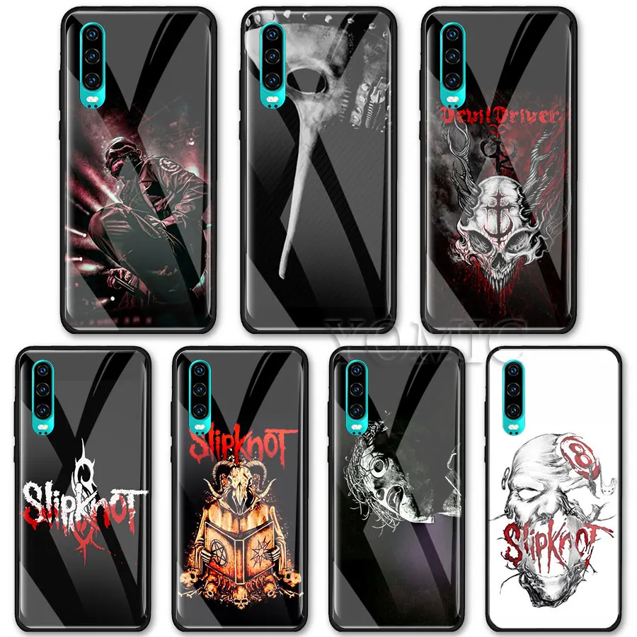 

Tempered Glass Case for Huawei P20 Lite P30 Pro Mate 10 20 Lite Honor 20 Pro 8X Cover Slipknot Rock Luxury Case