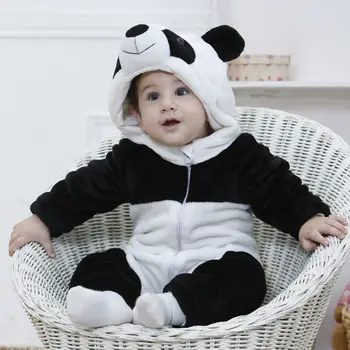 

Cute Baby Girl Boy Panda Rompers Winter Soft Warm Jumpsuit Playsuit Long Sleeve Hooded Clothes 0-3Y Kids Zipper Flannel Clothes