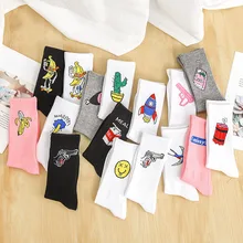 Korean style fashion Harajuku street hip hop socks unisex funny men's socks happy skateboard cactus banana ladies socks