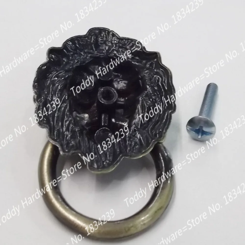 Length 67mm Antique Brass Ring Handles Vintage Bronze Metal Lion Head Knob Furniture Door Cabinet Dresser Drawer Pull