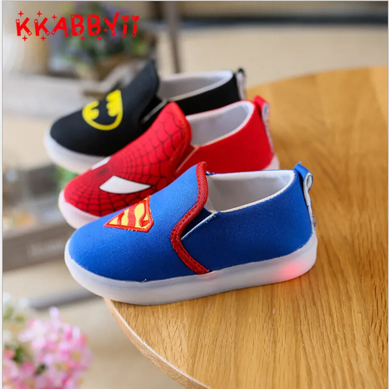 

2018 Kids Spiderman Shoes With Light Baby Canvas Sneakers LED Sneakers Kids Shoes For Boys Girls Chaussure Enfant Size 21-30