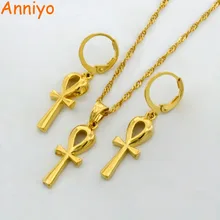 Anniyo Ankh кулон цепи Серьги Золото Цвет Египетский крест ювелирные изделия для женщин египетские иероглифы, Crux Ansata#054902