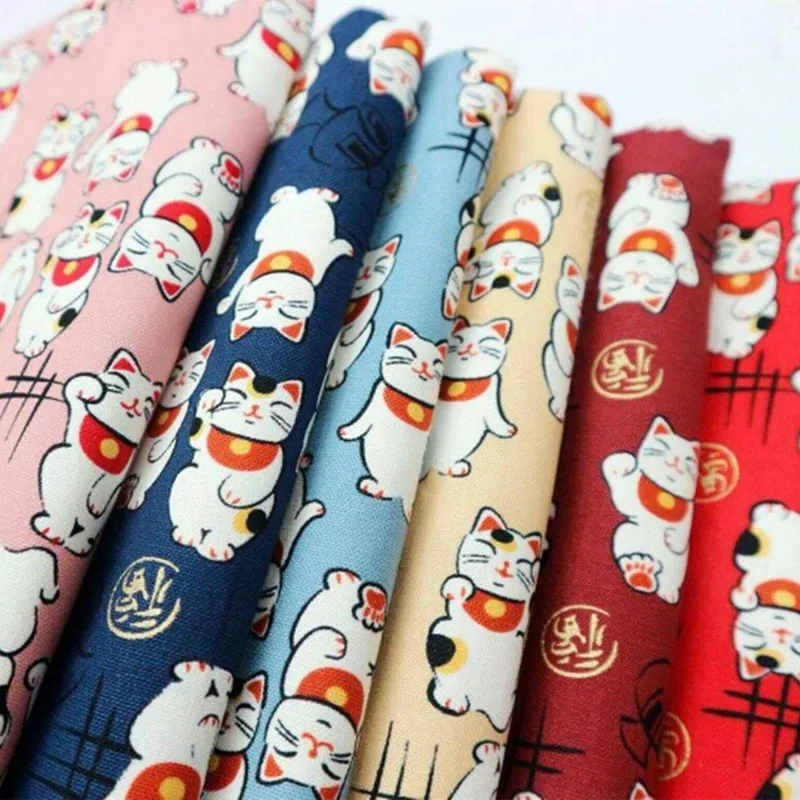 Наполовину ярд импорт мультфильм позолоченный счастливый кот печати ткань, ручная работа DIY лоскутное шитье рот Золотая посылка мешок ткань CR-A401