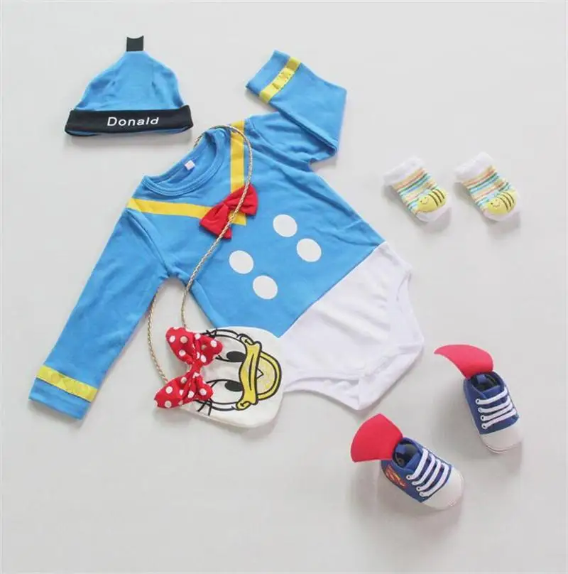 Loongbob 2016赤ちゃんロンパースドナルドダック幼児男の子服セット長袖ロンパース+帽子新生児男の子