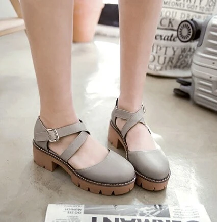 Baotou/женские сандалии средней высоты; сезон лето; Студенческая обувь на толстой подошве в духе колледжа; ; британский стиль