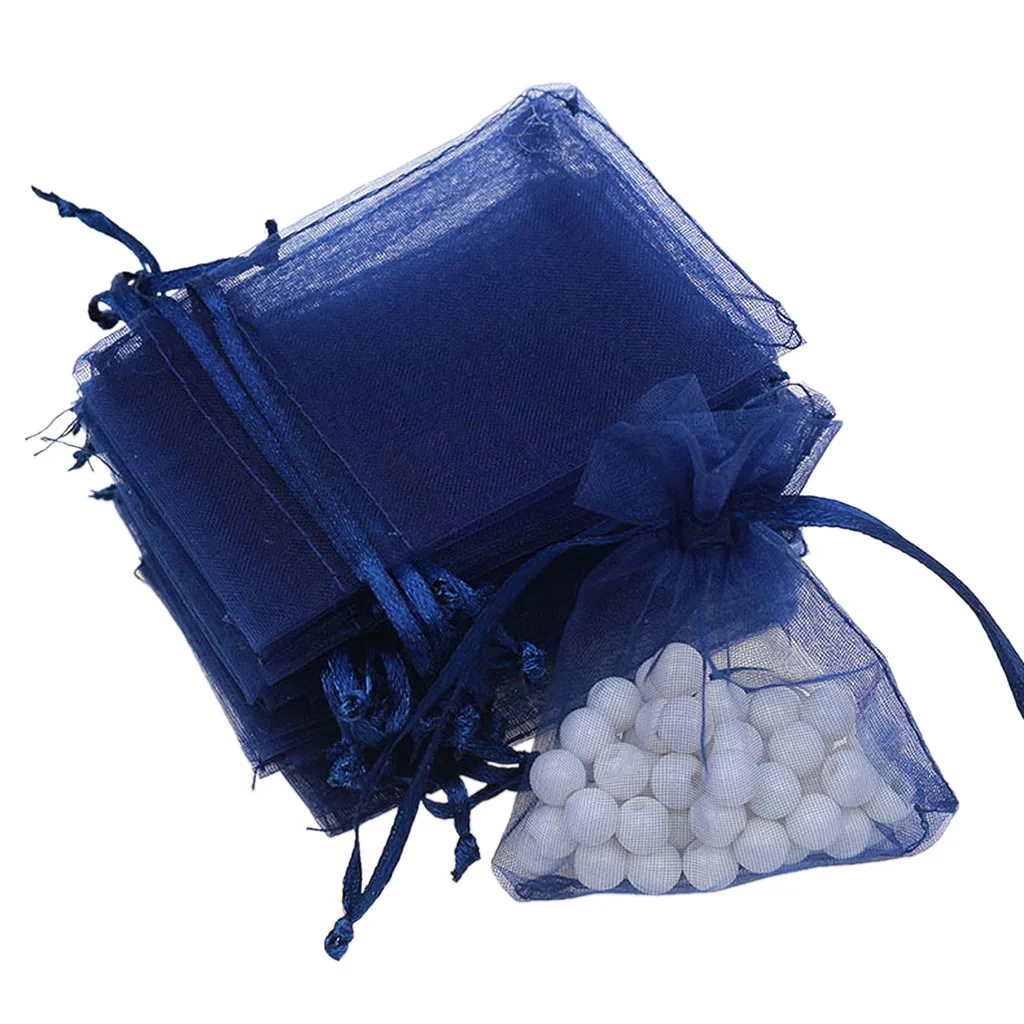 Travel Cosmetic Makeup Jewelry Earrings Beads Candy Storage Holder Pouch Gift Bags Pack of 100PCS Navy Blue
