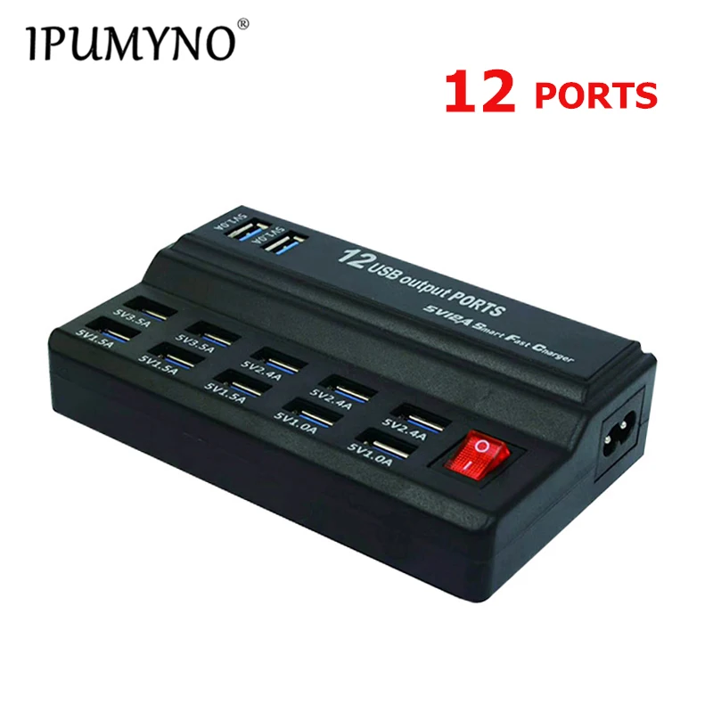 Ipumyno متعدد شاحن usb 12 الموانئ 5 فولت ماكس 3.5a سريع usb محول الطاقة ل فون سامسونج اللوحي المحمول مع التبديل Ipumyno متعدد شاحن usb 12 الموانئ 5 فولت ماكس 3.5a سريع usb محول الطاقة ل فون سامسونج اللوحي المحمول مع التبديل