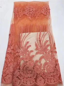 

Fashionable apparel cloth French net lace fabric nice tulle lace fabric with beads for party dress HNZ177(5yards/lot) many color