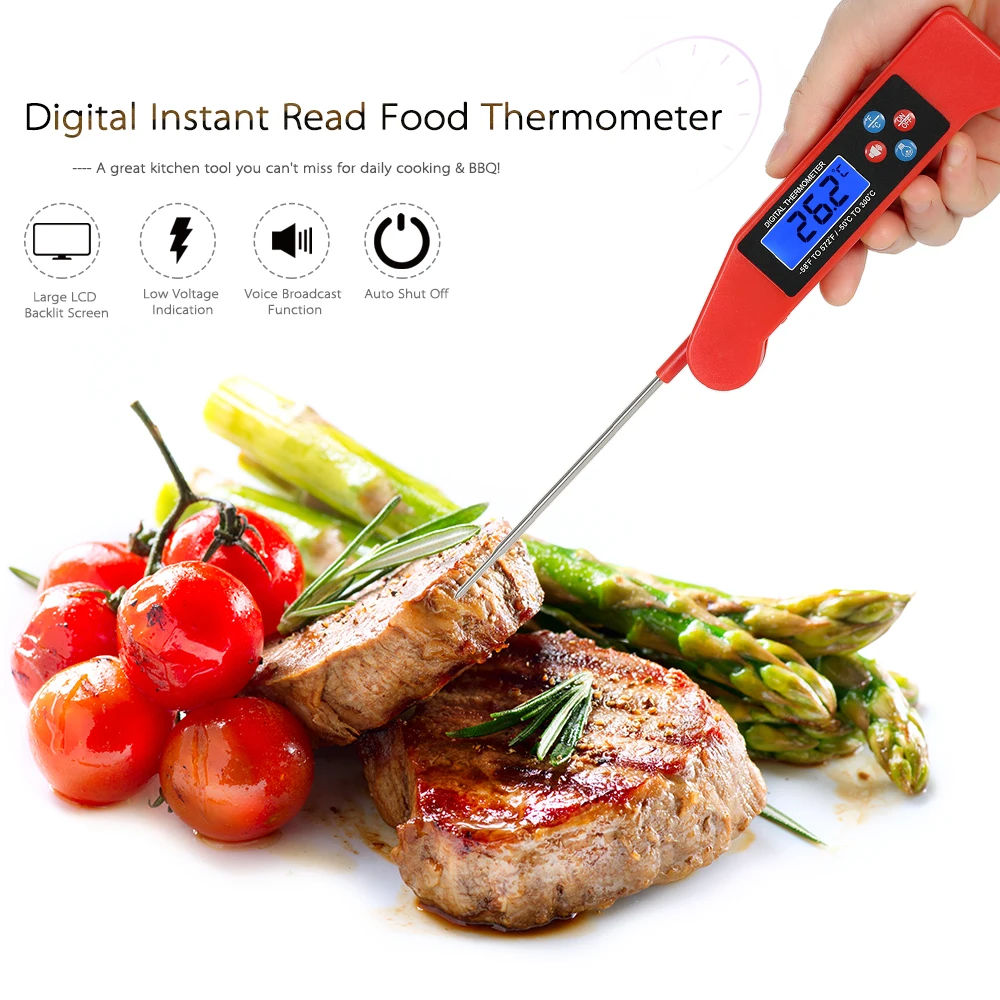 Цифровой Кухонный Термометр мгновенное считывание голоса вещания барбекю приготовления термометр с зондом ЖК-дисплей для молока воды мяса