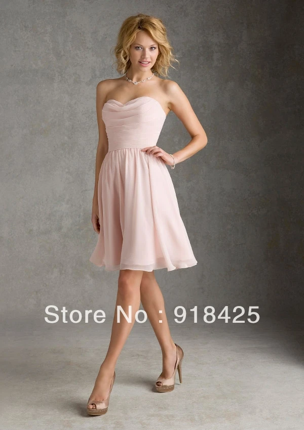 Cheap Short Bridesmaid Dresses Blush Pink Chiffon Strapless New Arrival MC067bridesmaid dresses
