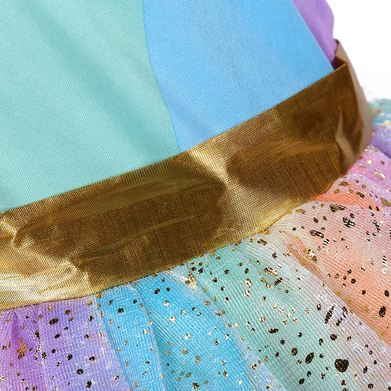 Girls Christmas Unicorn Costume With Headband Gold Wings for Kids Pony Rainbow Tutu Dress Children Halloween Theme Party Dress