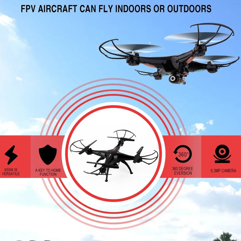 

Quadcopter RC Drone FPV 0.3MP Camera Headless Function For Syma X5SW Indoor Outdoor S7JN