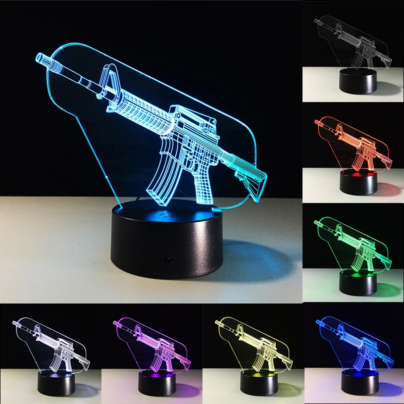 

3D Night Lights AK47 Machine Gun USB LED Table Lamp Visual Lights Atmosphere Lamp 7 Colors Changing Touch Switch Novelty Gift