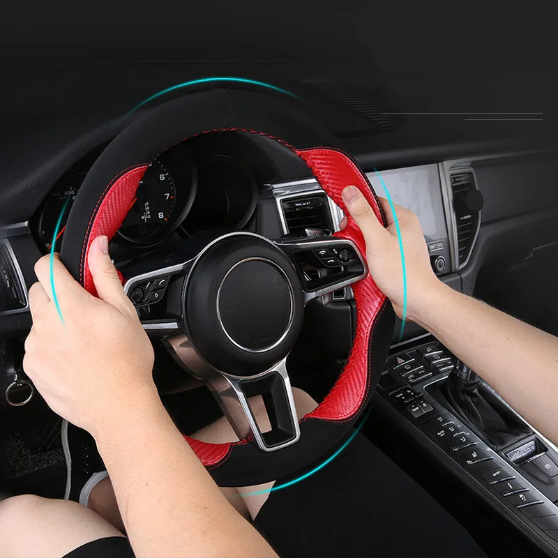 

Hand Sewing Leather Car Steering Wheel Cover Anti-slip for Porsche Macan Cayenne 2014 2015 2016 2017 2018 Styling