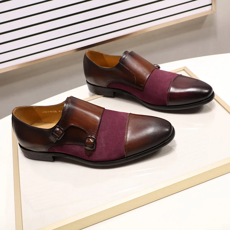 Мужские модельные туфли из натуральной кожи с двумя пряжками и двумя пряжками; деловые мужские ботинки с декоративной застежкой