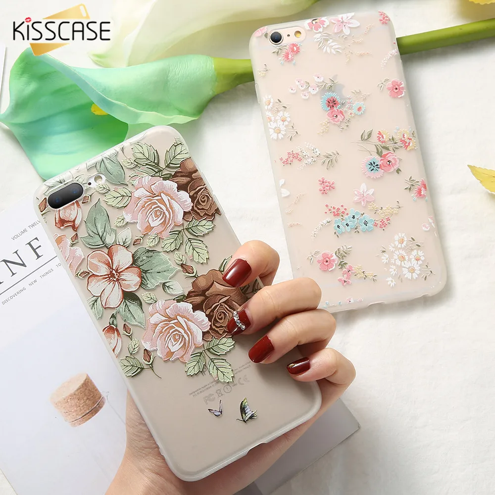 

KISSCASE 3D Embossed Flower Case For iPhone 7 8 7 Plus 6S 6 Full Fitted Case For iPhone 6 Plus 6 S Plus XS XR Capinhas Funda