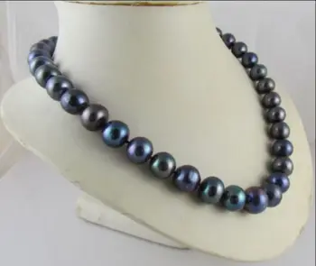 

Free Shipping 14KGP VERY PRETTY TAHITIAN NATURAL 9-10MM BLACK PEARL NECKLACE 18" a()