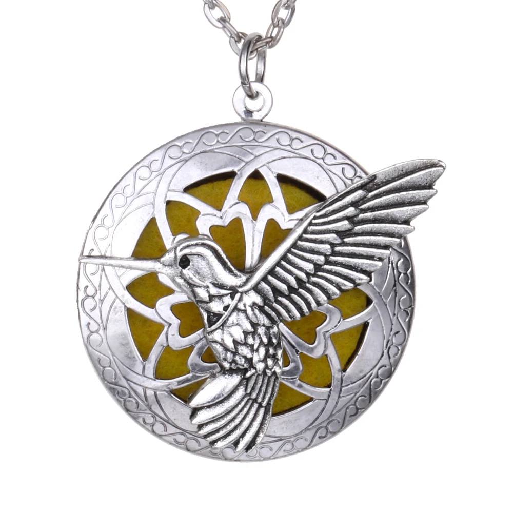 

Hummingbird Essential Oil Diffuser Lockets Pendant Necklace Aromatherapy Jewelry with Linen Pouch