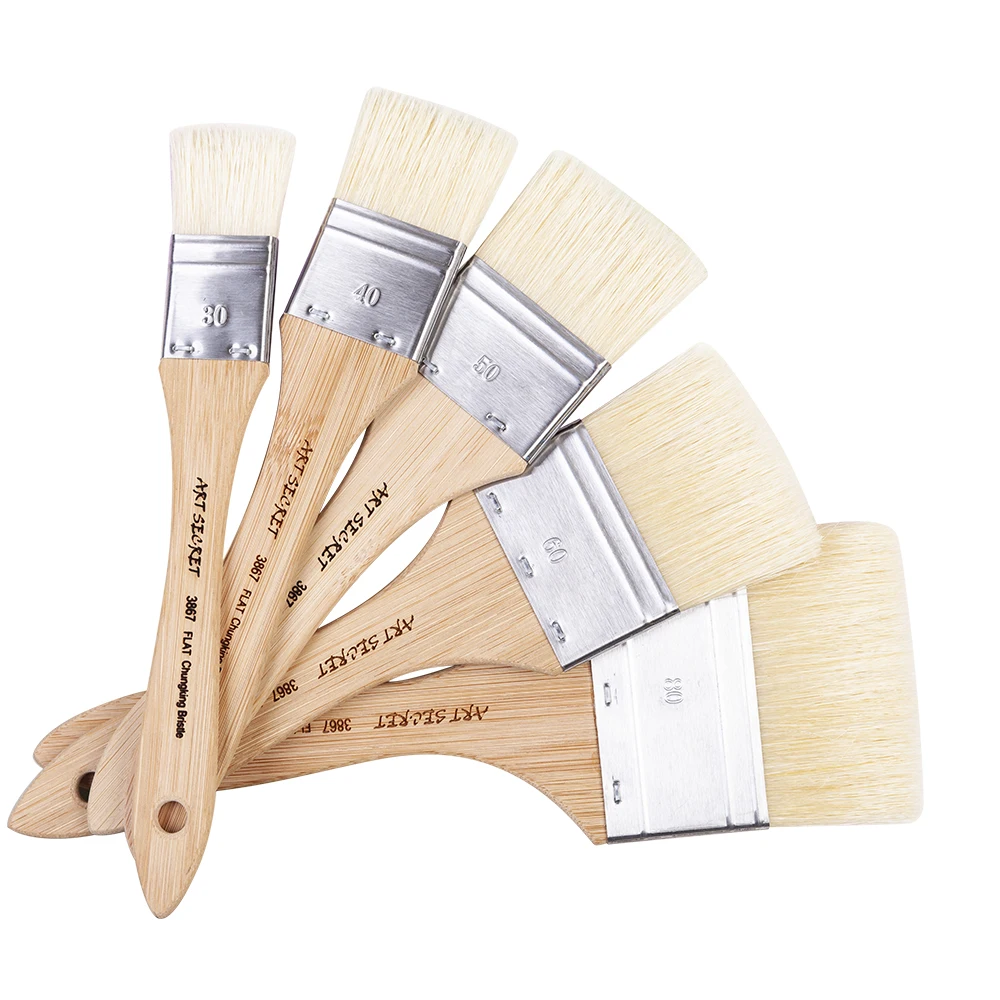 3867F high quality one piece Chunking bristle hair wooden handle acrylic oil gesso paint art brush