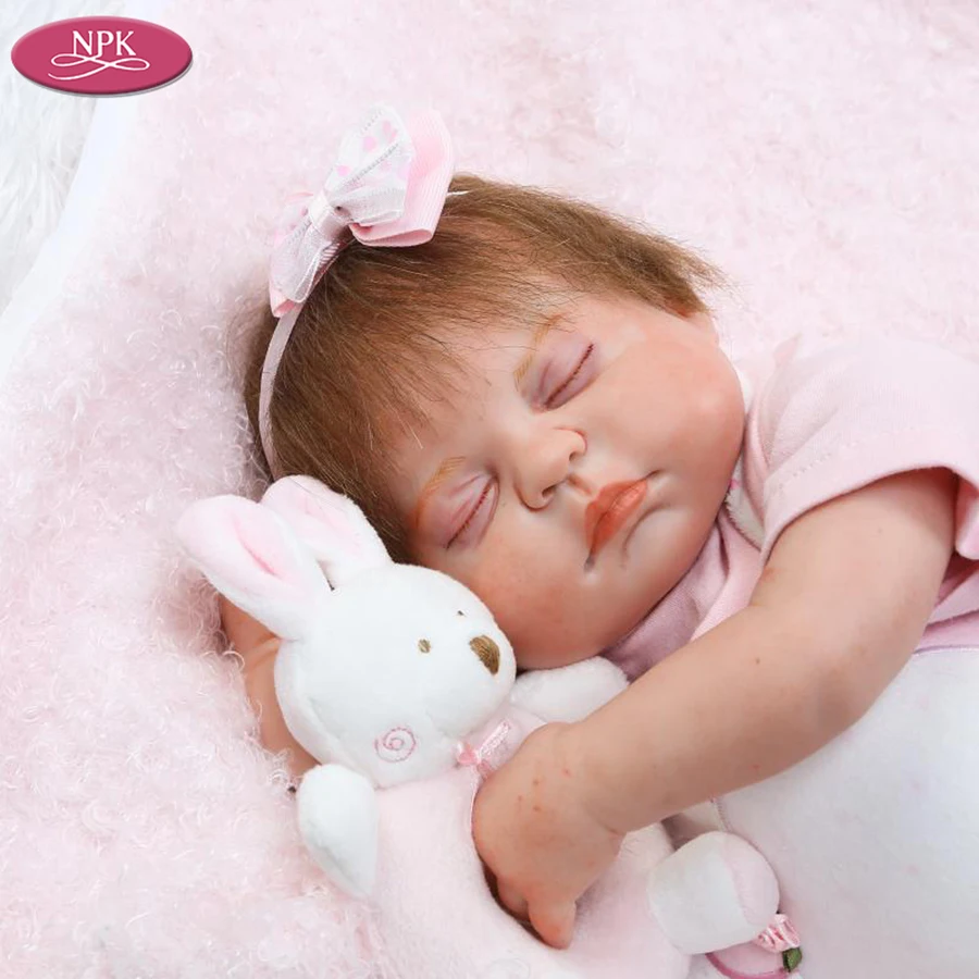 NPK Lifelike Babies Girl Silicone Reborn DOll + Soft Toys Fashion Children Birthday Gifts Newborn Baby  Rooted Hair And Eyebrow (5)